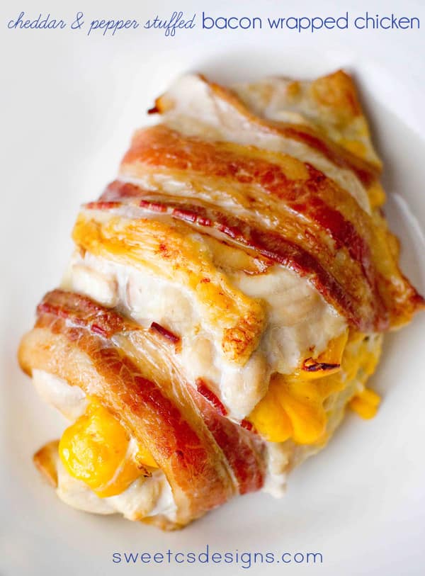 Cheddar Pepper Stuffed Bacon Wrapped Chicken